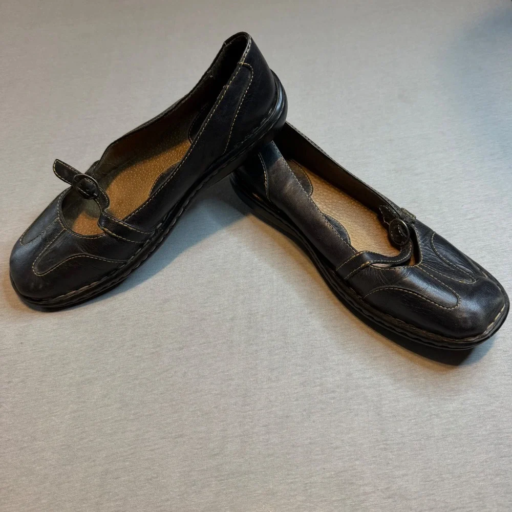 Born Black Leather Mary Jane Flats Women 7.5 M/W Comfort Shoes 38.5